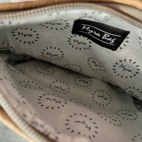 Myra Bag Floral‎ Canvas Leather Hairon Pouch Wristlet Small Bag Purse - Picture 6 of 11